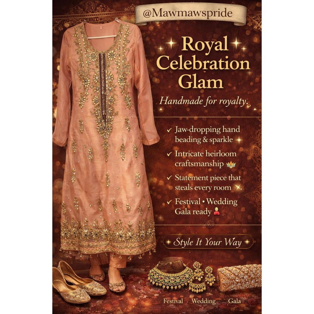 ROYAL CELEBRATION GLAM Handmade Beaded Kurti WomensRl